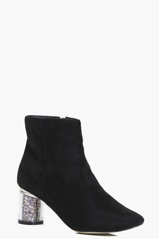 Annie Clear Glitter Heel Ankle Boot